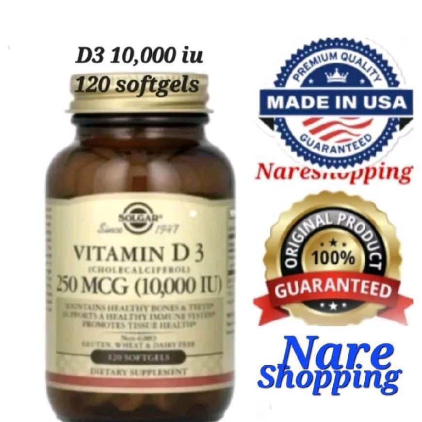 Solgar Usa Vitamin D3 (Cholecalciferol) 250 Mcg 10000 Iu 120 Softgels Exp ; May 2027 Original