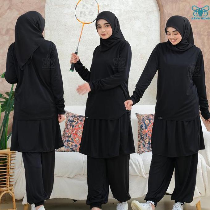 Afna Setelan Olahraga Naya Elea Rok Celana Jogger Training Panjang Kaos Atasan Olahraga Muslimah Pol