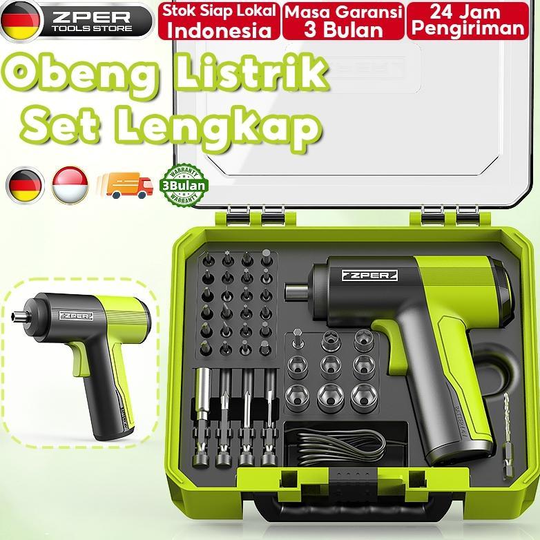 ZPER Obeng Set Lengkap Mesin Bor Listrik Baterai Obeng Elektrik Set Komplit Screwdriver Cordless
