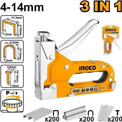 3-in-1 Staple Gun INGCO HSG1405 - Stapler Staples Steples Tembak Jok dengan 600 Staples Untuk Kayu