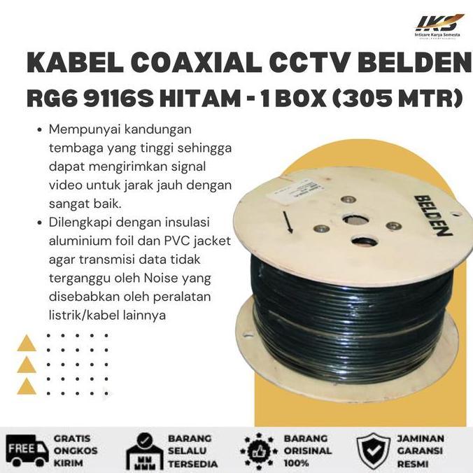 ,,,,,,,] Kabel Coaxial CCTV BELDEN RG6 Non Power 9116S Hitam -- meteran