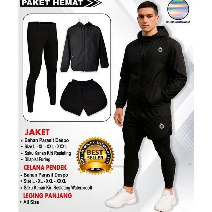 Super Sale, Paket Set Setelan Jaket Celana Pendek Parasut Celana Panjang Olahraga Pria Wanita Stelan