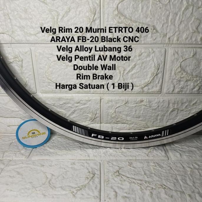 Rims Velg 20 Murni 36H ARAYA FB20 ETRTO 406 Double Wall Brake Line Valve AV Black CNC Sepeda Lipat S