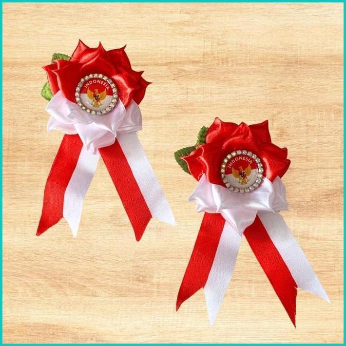 Bros Pita Peniti Gardenia Bendera Merah Putih Handmade - Bross Gardenia Aksesoris Baju Hijab Grosir