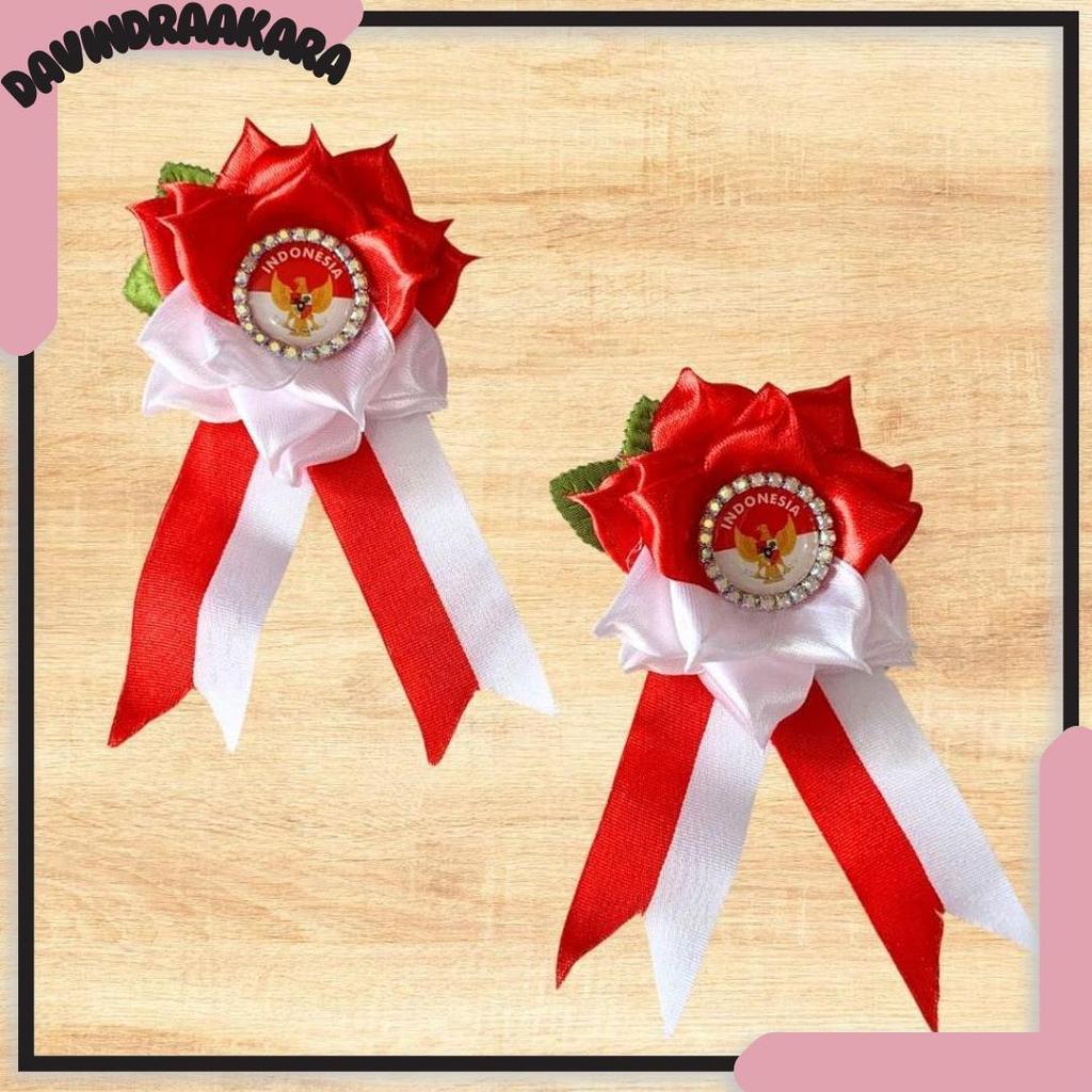 Bros Pita Peniti Gardenia Bendera Merah Putih Handmade - Bross Gardenia Aksesoris Baju Hijab Top Sel