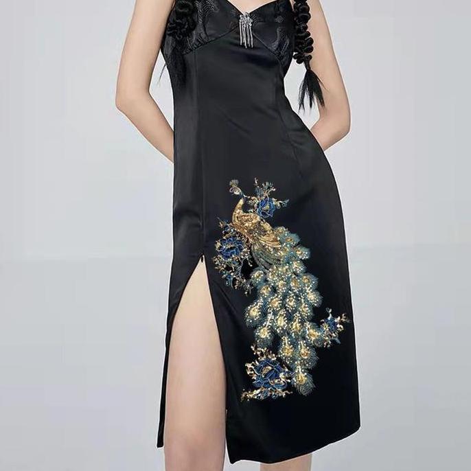 MOKAYA - Bordir Burung Merak Full Payet 47cm Bordir Dada Payet Bordir Merak Tempel Payet Bordir Temp