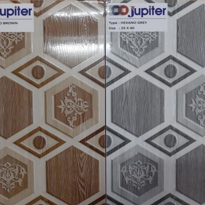 keramik dinding 25 x 40 hexagon motif wood kayu