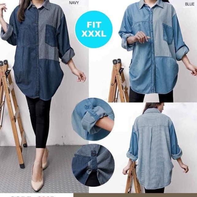 Kemeja Jeans Wanita Jumbo Atasan Jeans Wanita Kemeja BSize Wanita