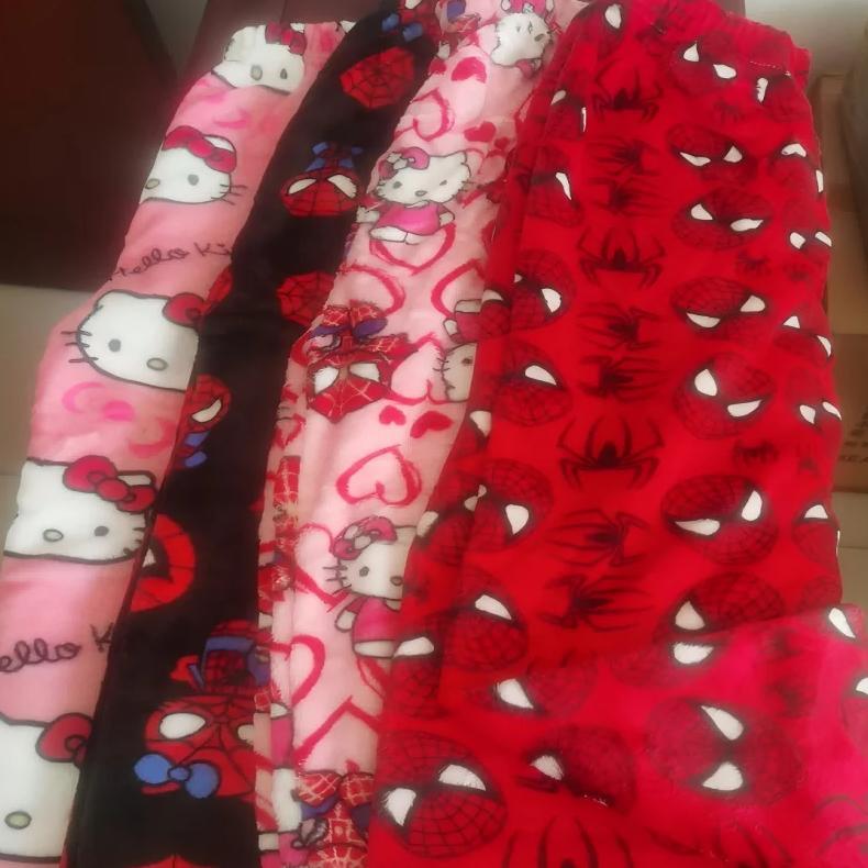 MINISO Hello Kitty Anime Y2k Kawaii Flannel Pajamas Women'S Warm Woolen Cartoon Casual Home Pants Au