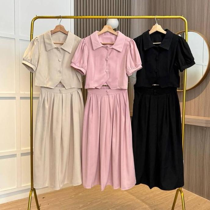 SET1065 EDELENYI KOREAN STYLE VINTAGE SETELAN ROK SIMPLE KASUAL FORMAL