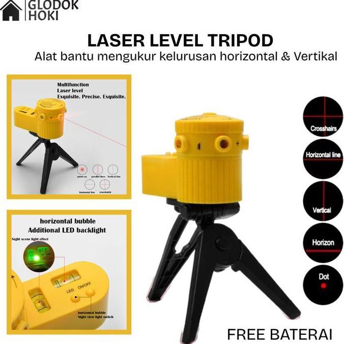 GH - Laser Leveler Siku Laser Waterpass Kaki Tripod Siku Tukang Laser Level Alat Pengukur Kelurusan 
