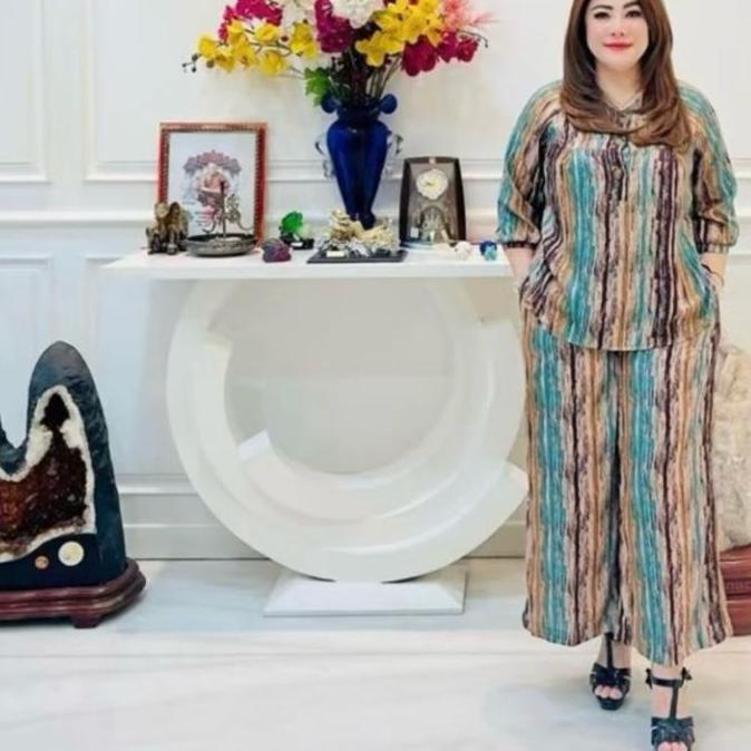 Girlfun- Setelan Rayon Twill 238782 Motif Salur Abstrak Premium