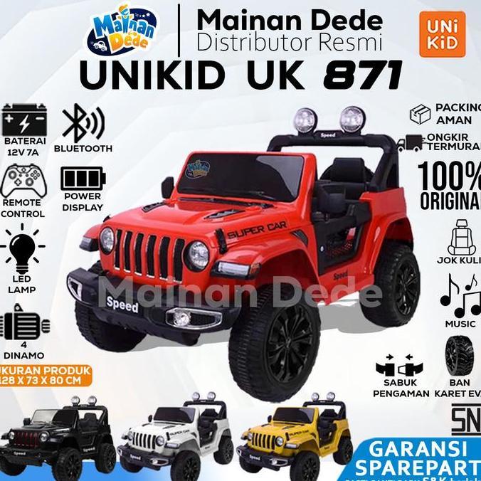 Mainan Mobil Aki Anak Jeep Rubicon Unikid UK 871 Ban Karet Jok Kulit