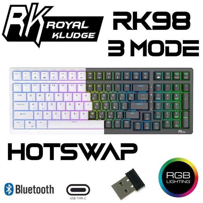 Gaming | Royal Kludge Rk98 Rgb Mechanical Keyboard 3 Mode Wireless Hotswap