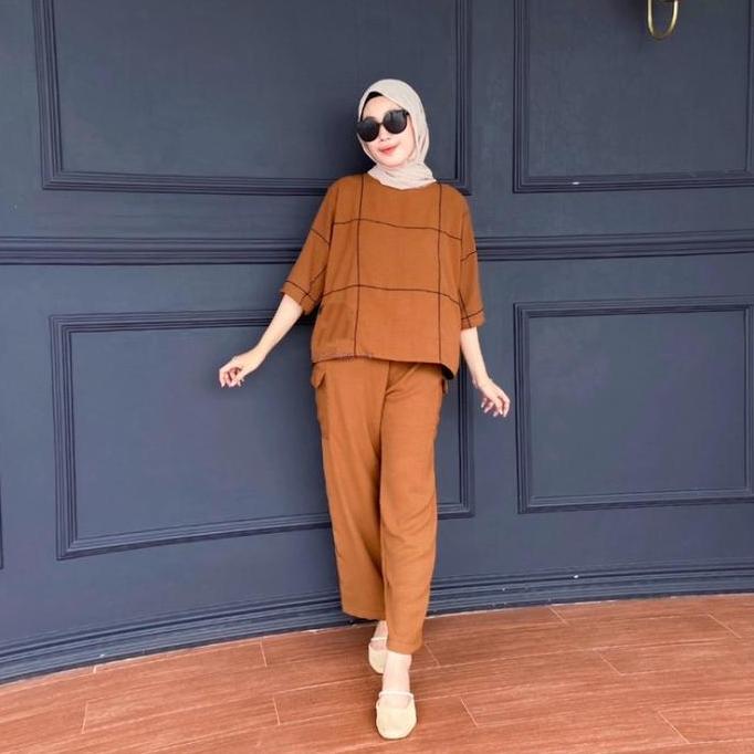 Newrelig- Boneta One Set Setelan Wanita Celana Cargo Crinkle Airflow Kekinian Dewasa Remaja