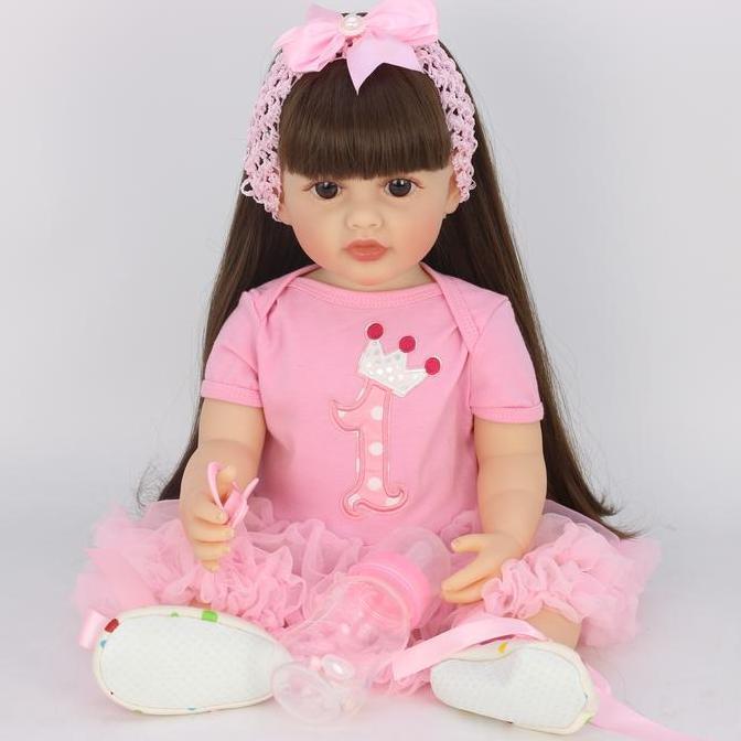 Berkualitas Boneka Reborn Baby Dolls Girl Real Life Newborn Baby Dolls Realistic Looking Brown Long 