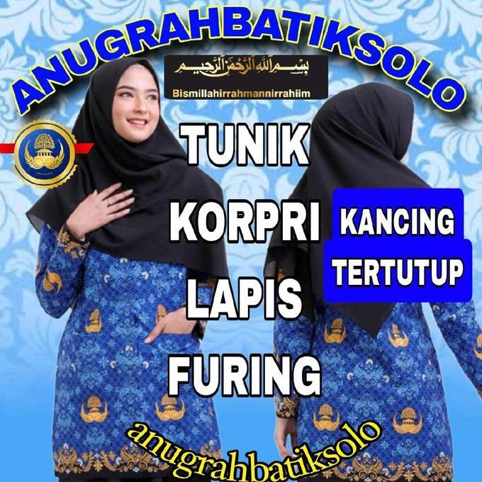 Newrelig- Tunik Seragam Korpri Kain Resmi C40S Premium Lapis Furing Kain Katun Atasan Wanita Muslim