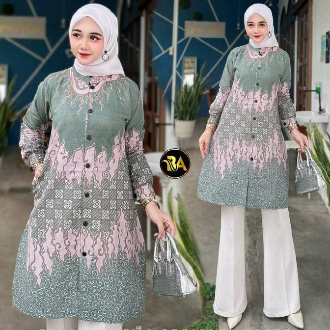 Newrelig- Tunik Batik Modern Atasan Batik Wanita Busui Kancing Depan Fashion Tunik Kasual
