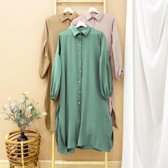 Newrelig- Tunik Lengan Balon Polos Wanita Bahan Shakila Twill By Azka Collection