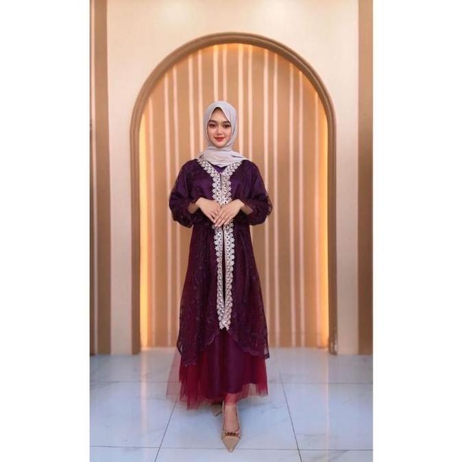 Newrelig- Raya Dress Camelbusana  Lebaran Kondangan Pesta Satu Set Inner Outer Dan Rok Tutu Tile Bor