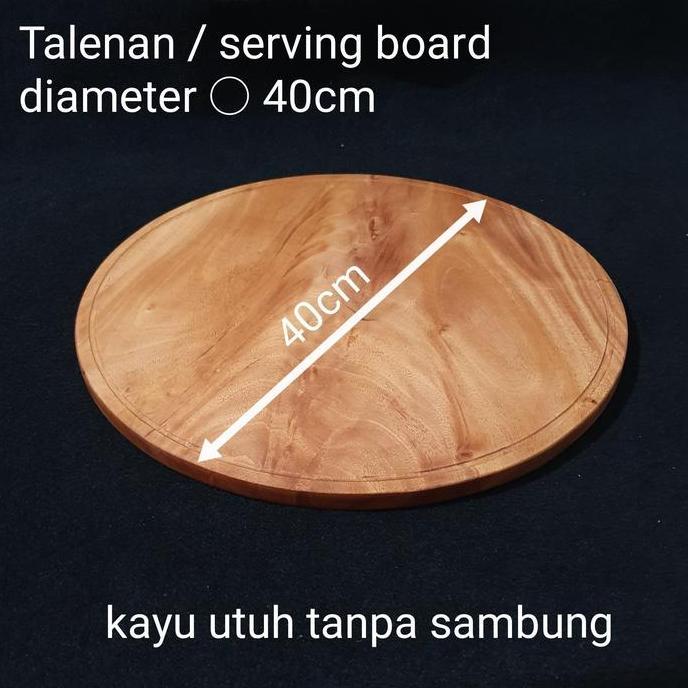 Lengkap- Talenan Bulat Besar 40Cm Piring Alas Tatakan Kue Jumbo Kayu Utuh