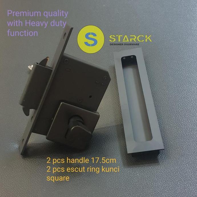 Body kunci pintu kayu geser hitam sliding door lock + 2 handle tanam
