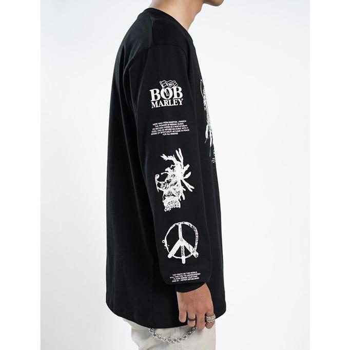 Gg - Vitaly - Tshirt Long Sleeved Bob Marley Cotton 24's Baju Kaos Lengan Panjang Hitam Pria
