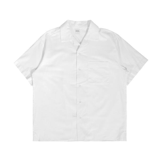 Koze Open Collar Shirt White - Kemeja Lengan Pendek Basic Santai Kerah Terbuka Putih Casual Pria