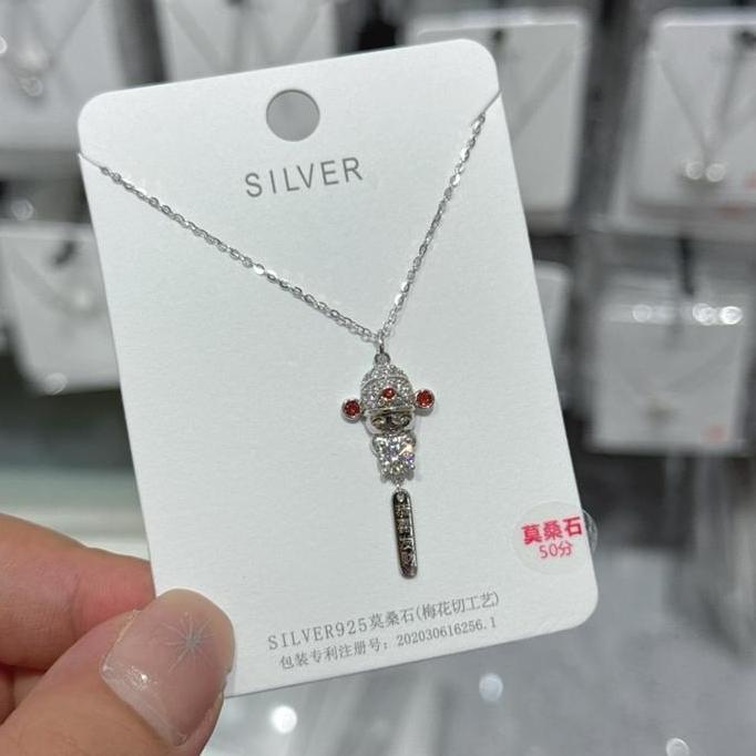 Acckita- Liontin Perak 925 Transparan, Kalung Kail Ikan Wanita, Rantai Klavikula Perak Sterling