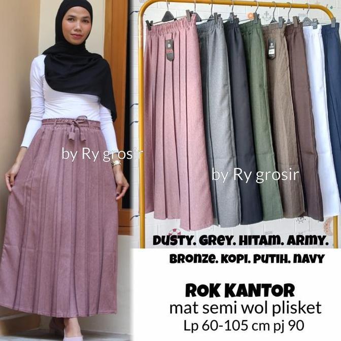 Rok Kantor Bahan Semi Wol Panjang