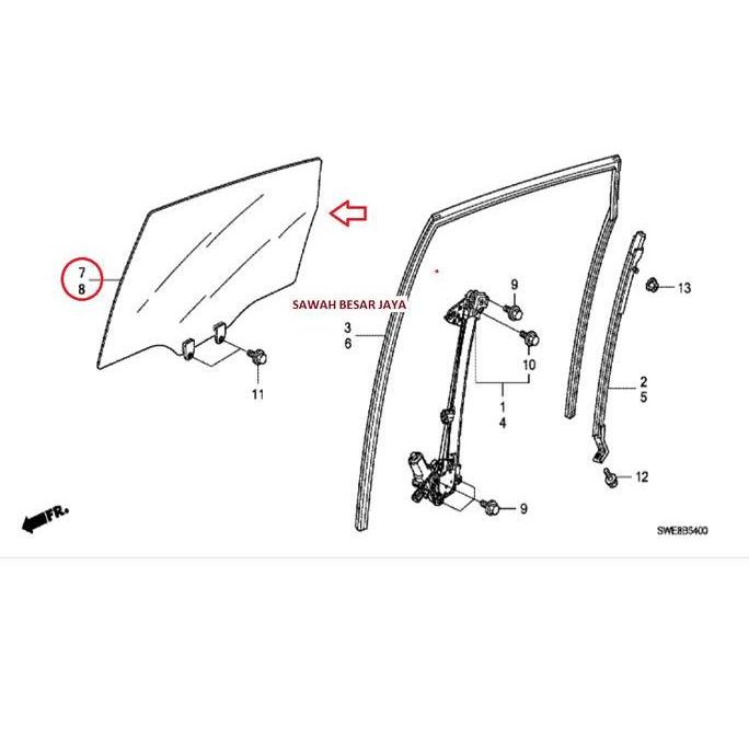 Kaca Pintu Samping Depan Atau Tengah Honda Crv Cr-V Re Gen.3 2007 2008 2009 2010 2011 2012 Original 