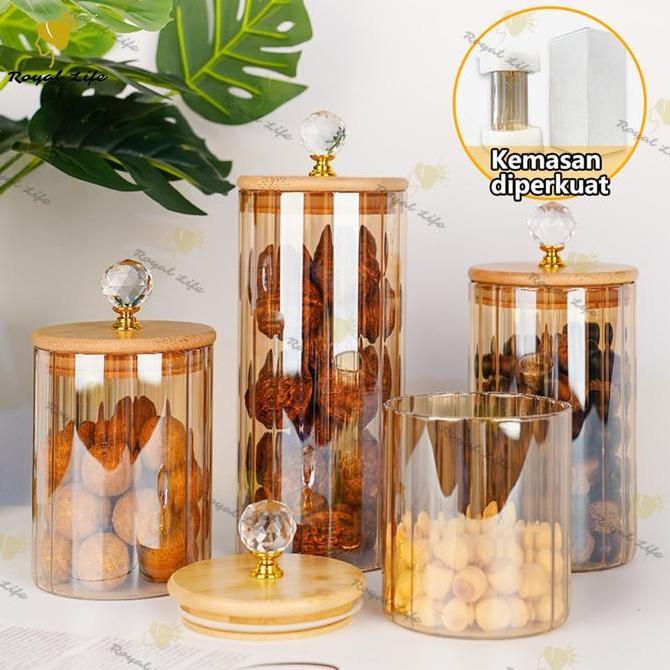 Flash SaleROYAL Toples Kaca Aesthetic Mewah Toples Kue Kering Bergelombang Toples Kedap Udara Premiu