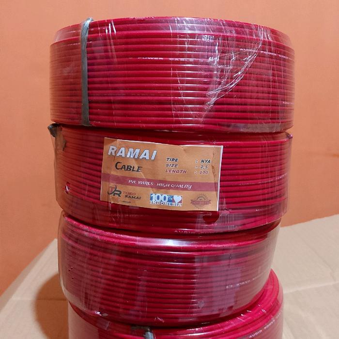 Kabel Listrik 1 Roll 2.5 100 Yard. Merk Ramai. Kabel Tunggal Tembaga Campuran. Panjang Kabel 50 Mete