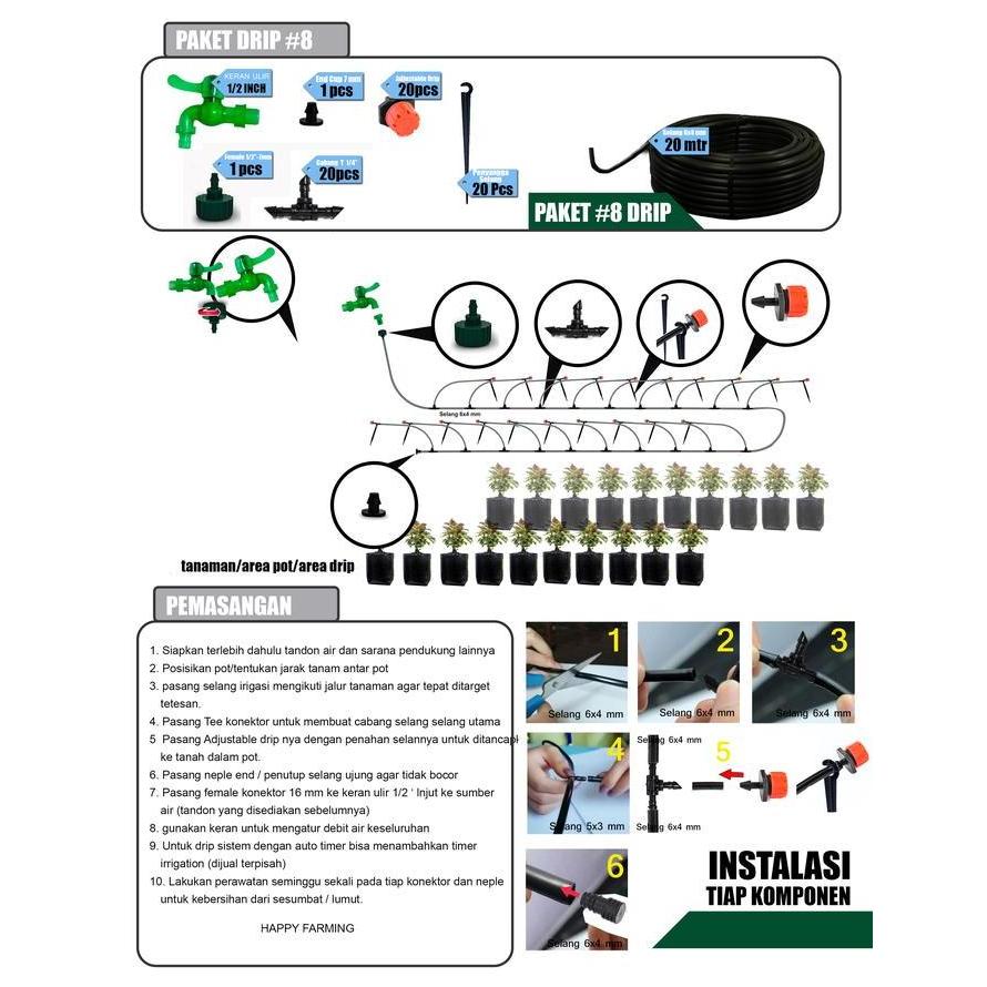 Jirifarm Paket #8 Drip Irigasi 20 Pot Drip Putar Keran Kran Selang