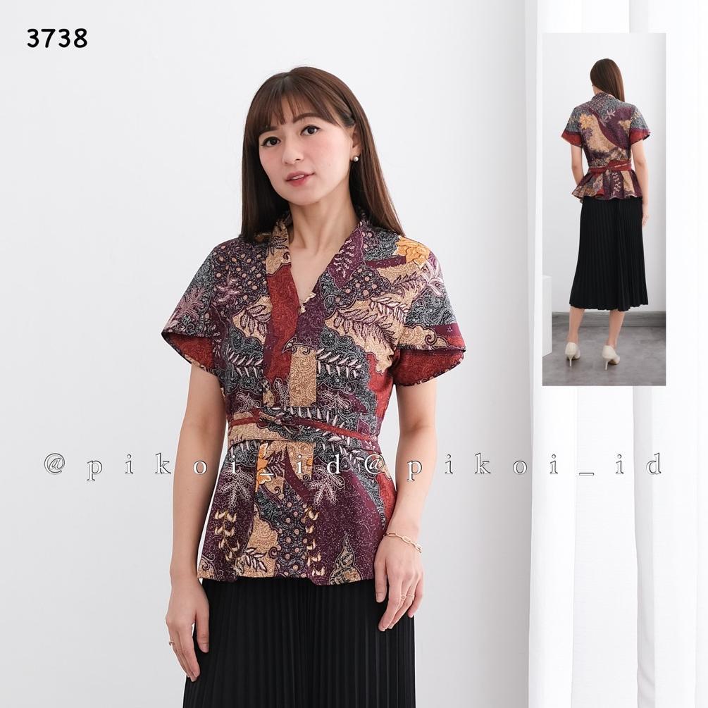 Limited Atasan Batik Wanita Lengan Pendek Busui Friendly / Baju Batik Wanita Modern Free Belt Lengan