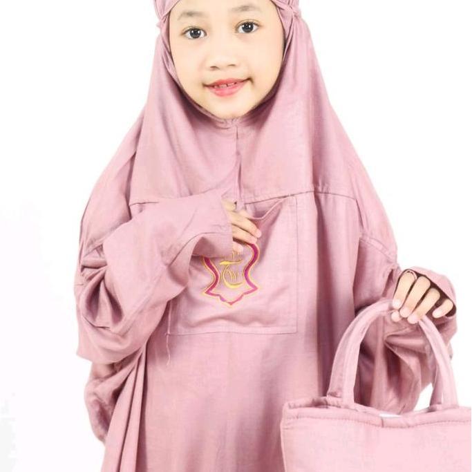 Kidsrelig- Mukena Anak Mukena Terusan Hadramaut Terompah Muslim Panjang Remaja Hitam