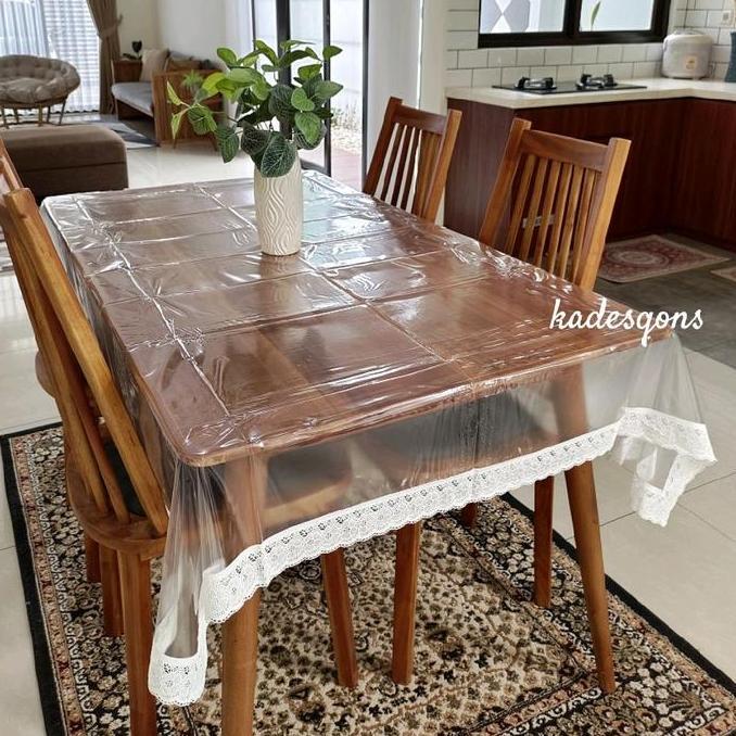 Jual, Taplak Bening Renda. Taplak Meja Makan Tamu Panjang Perabot Rumah Minimalis Mewah Gold Plastik