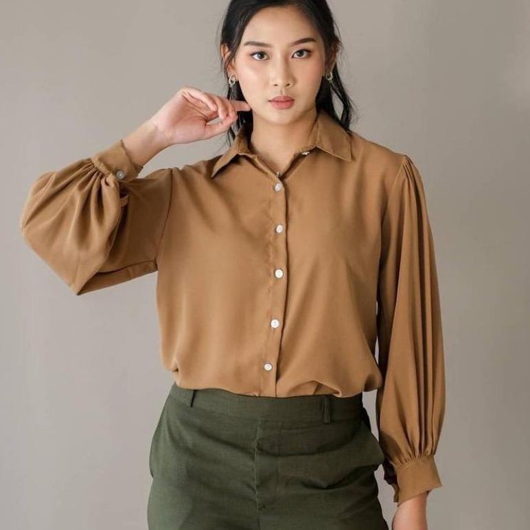 Gratis Ongkir Kemeja Polos Basic Balon Audrey Wolfis / Kemeja Putih / Blouse Putih / Kemeja Lengan B