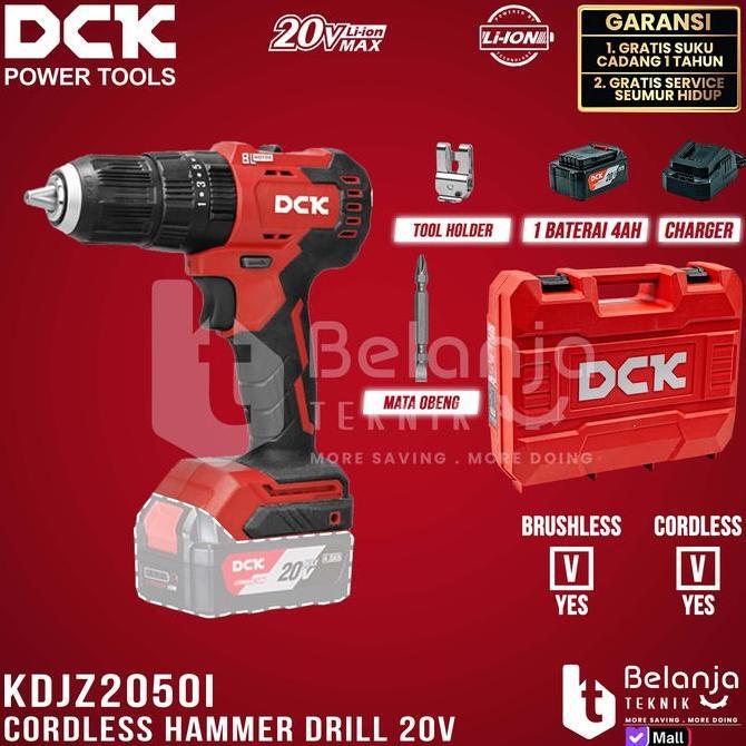 Tools- Dck Cordless Hammer Drill Kdjz2050I Em 20V Bor Impact Baterai Kdjz 2050I Torsi 50Nm Multifung