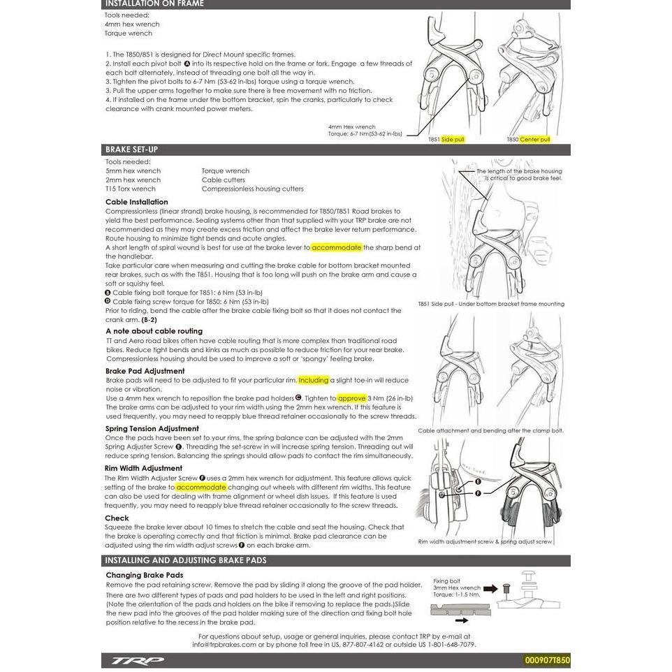 Trp T851 Side Pull Direct Mount Brake Black
