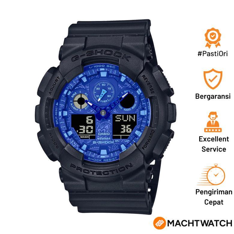 [PRJ] Casio G-Shock GA-100BP-1ADRBlue Paisley Digital Analog Striking Blue Dial Black Resin