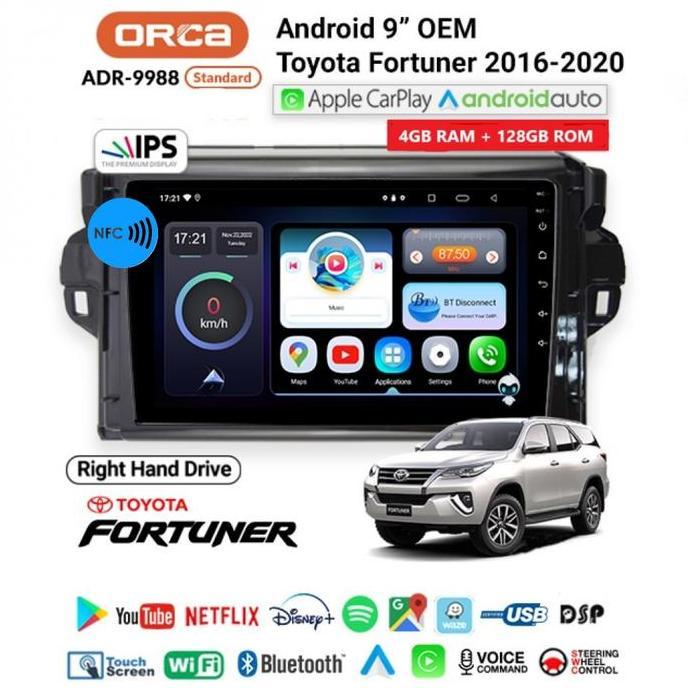 // HEAD UNIT ANDROID FORTUNER VRZ 2016-2021 ORCA 9988 STANDARD CARPLAY ''