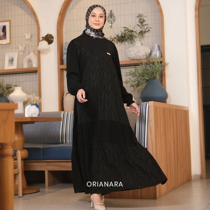 Orianara Dress Gamis Hitam & Putih Wanita Muslimah Jetblack Gamis Umroh Haji Busui Muslim Panjang Ro