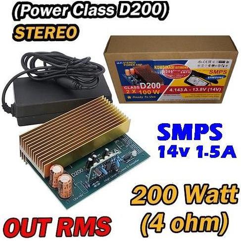 Kit PA. Class D200 2x100W Power Amplifier Stereo 200W Power Home Theater Clas D 200Watt + Adaptor 14