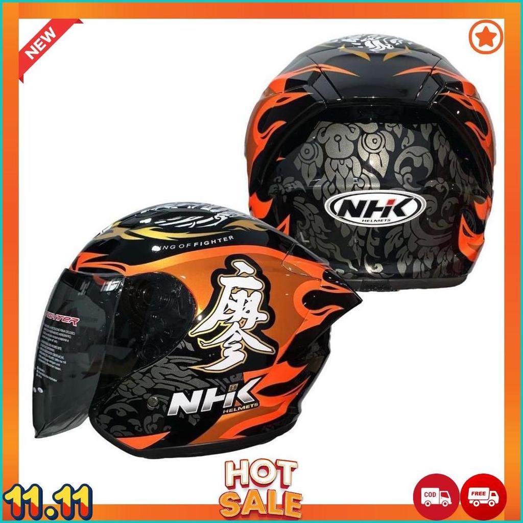 Nhk R1 Elite Rider Replika Chanon Black Orange Original | Helm Motor Half Face R One Elit Motif Gp E