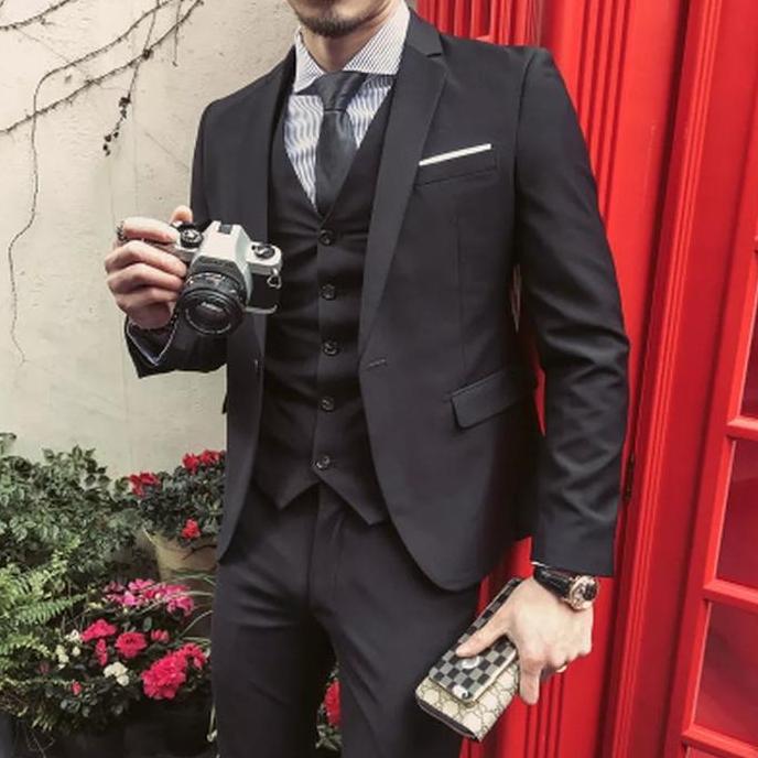 SETELAN JAS FORMAL FIT SUIT MEN 3IN1 - NEW BLACKLIST SINGLE BUTTON Blazer Slimfit Hitam Celana Hh Tw