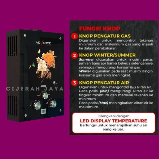 WATER HEATER GAS ADVANCE GWH 50 / GWH 70 / PEMANAS AIR GAS ADVANCE LOW PRESSURE + SHOWER