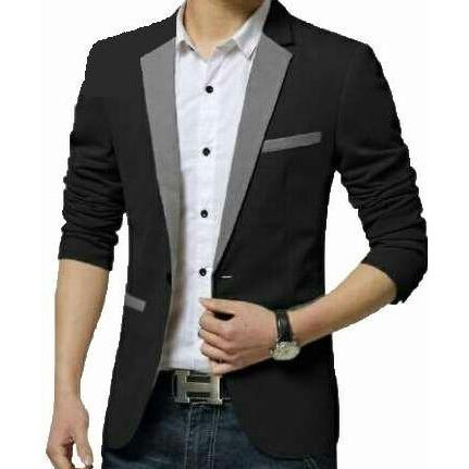 BLAZER PRIA MATRIX STYLE GREY - Jas Cowok Hitam List Abu Casual
