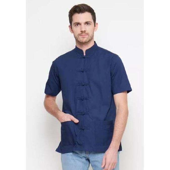 baju cheongsam kemeja atasan pria putih polos size M-XL