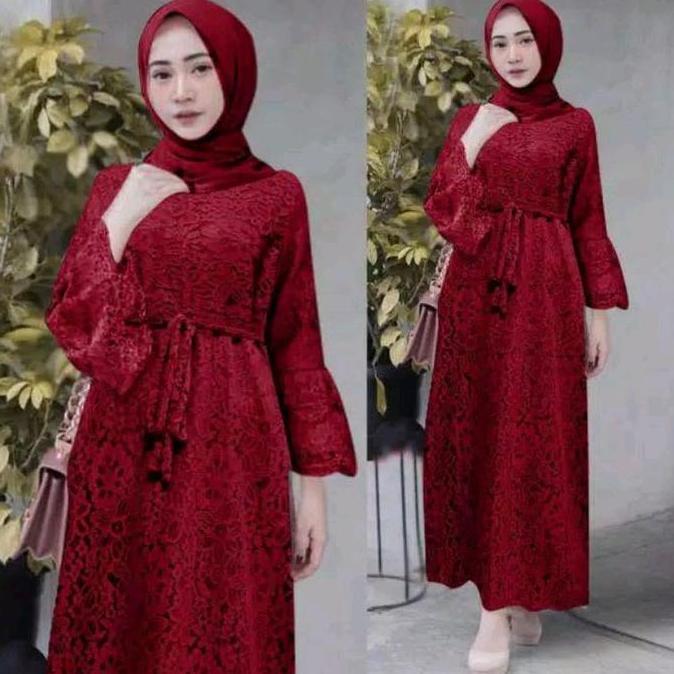 Maxi Yasina/Gamis Full Brukat/Gaun Pesta Muslimah Muslim Panjang Dress Mewah Kondangan Wanita Cantik